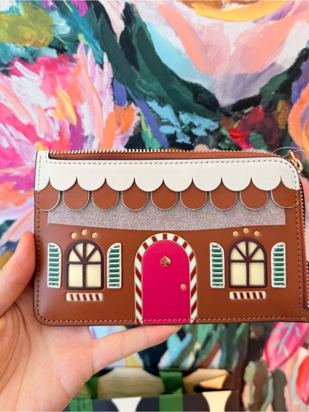 New Kate Spade Novelty Gingerbread House Small Wristlet Leather Christmas Gift